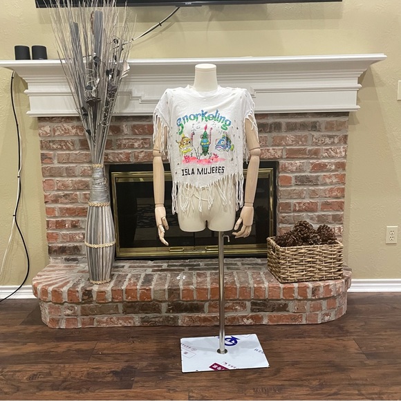 Salsa Calienté “Snorkling Isla Mujeres” distressed fringed crop top / L / EUC - Picture 8 of 11